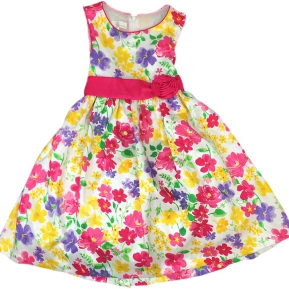 American PrincessGirls Colorful Floral Dress with Pink Accent